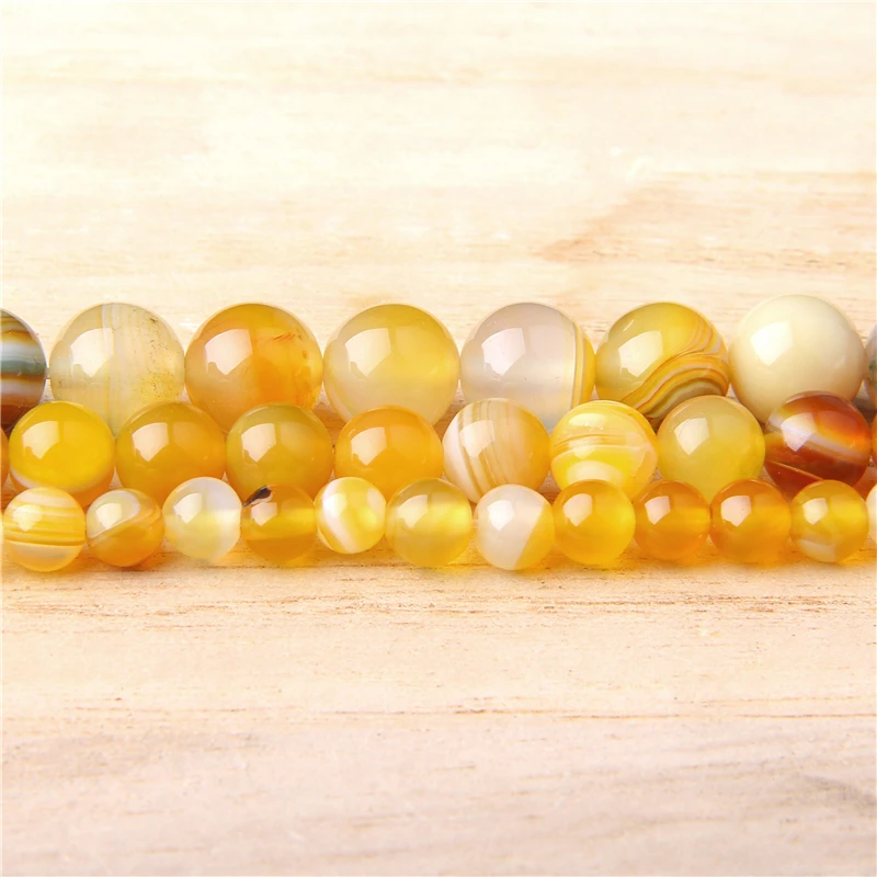 

Natural Stone Beads Yellow Stripe Agat 4/6/8/10/12mm Fashion Jewelry Loose Beads for Jewelry Making Necklace DIY Bracelet