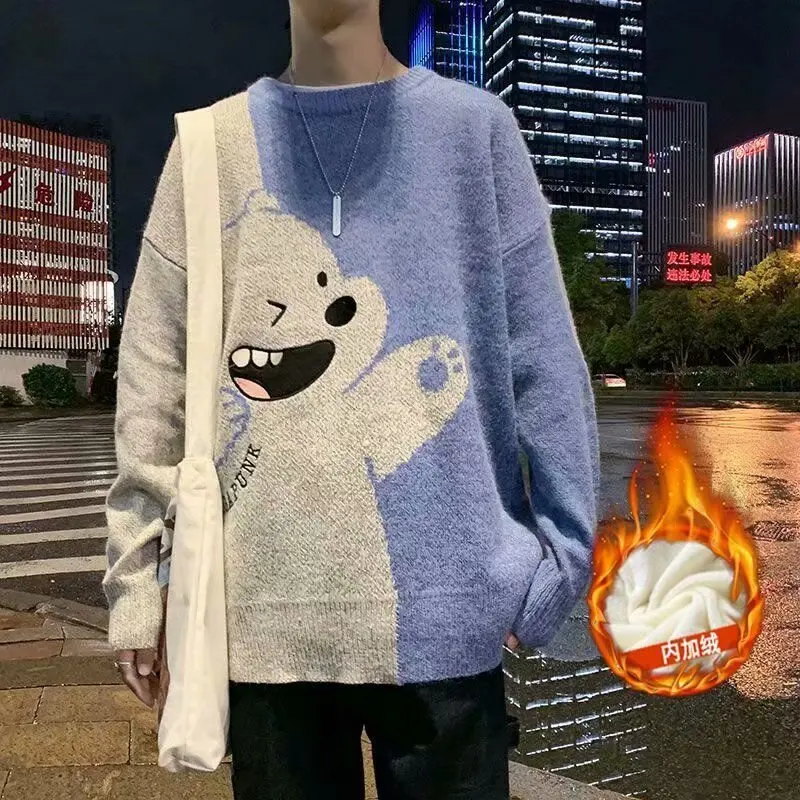 Мужской свитер с круглым вырезом медведем мужской повседневный осенне-зимний