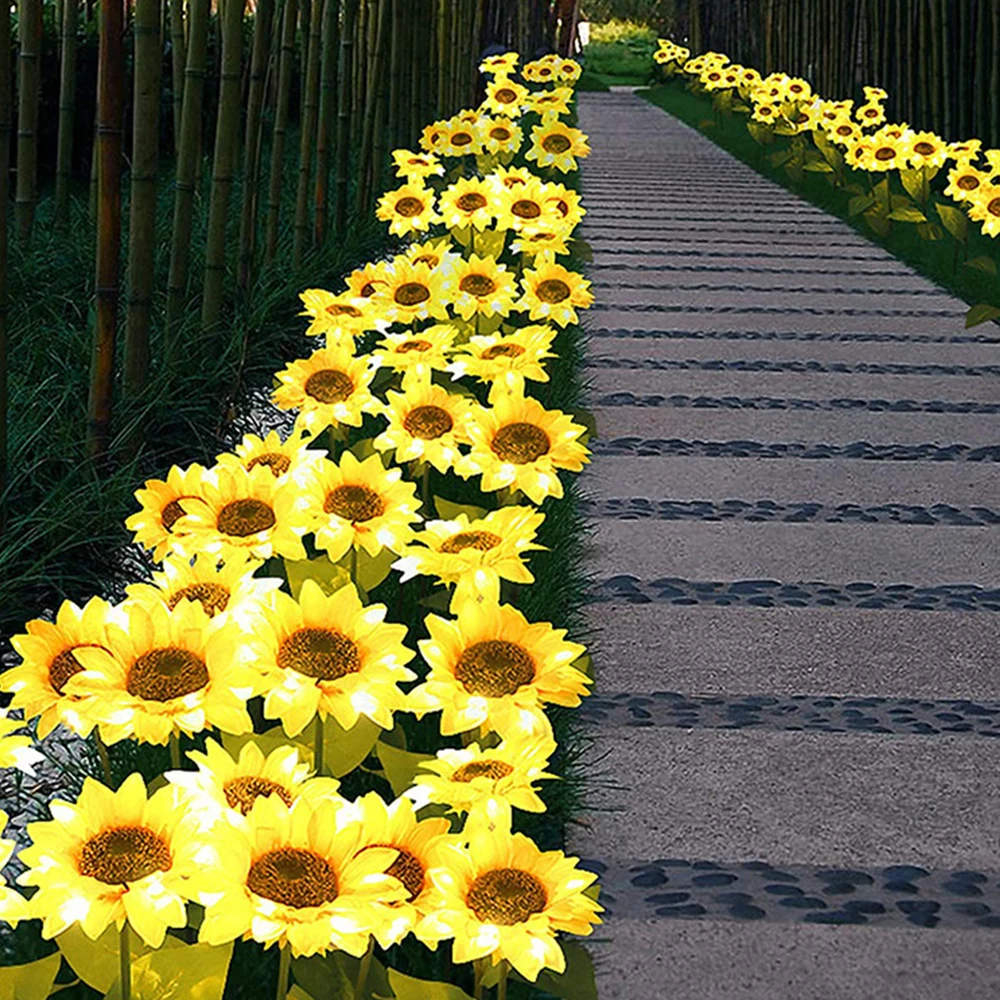 

2Pcs Sloar LED Sunflower Style Lawn Light Outdoor Waterproof Flowers Lamp Solar LED Landscape Sunflower Fairy Lights