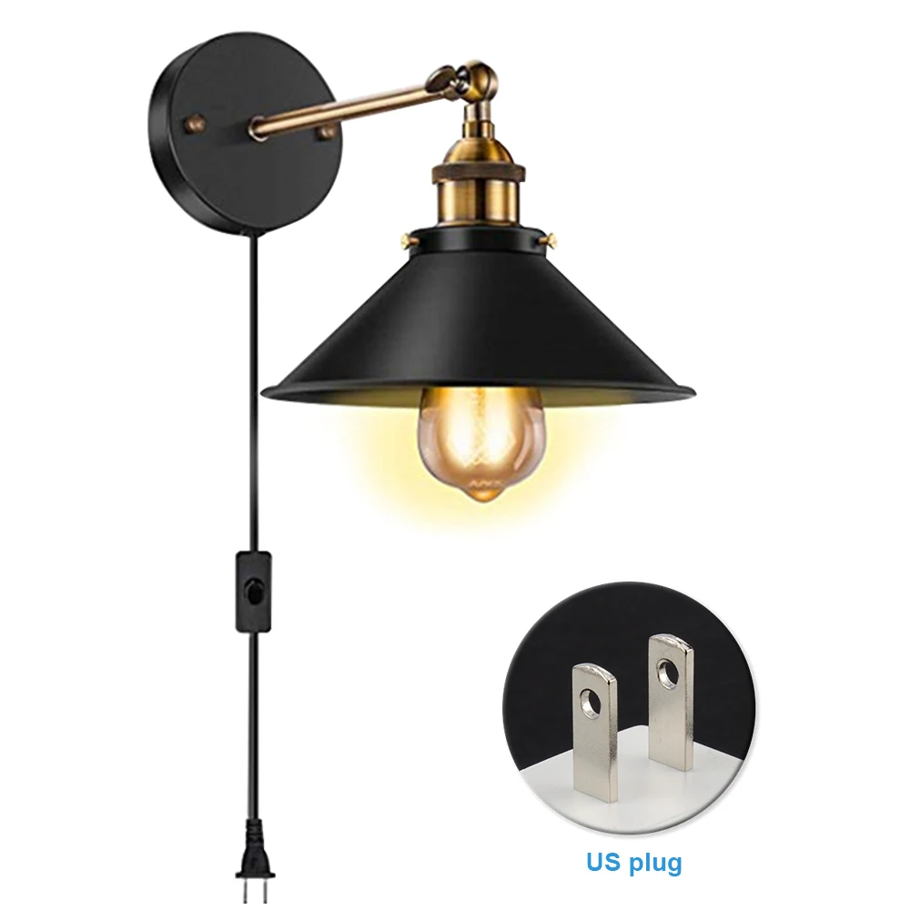 

Wall Lamp Lighting Fixture Industrial Vintage With LED Bulb Plug In Garage Black Hardwire Warehouse Outdoor Bedroom Landscape