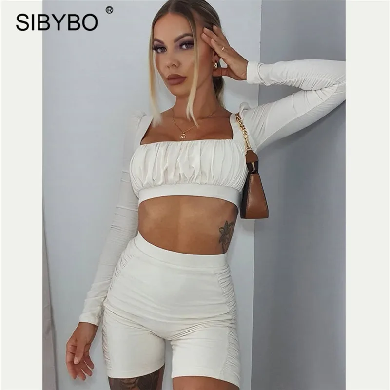Женский спортивный костюм SIBYBO черный из двух предметов с квадратным вырезом и