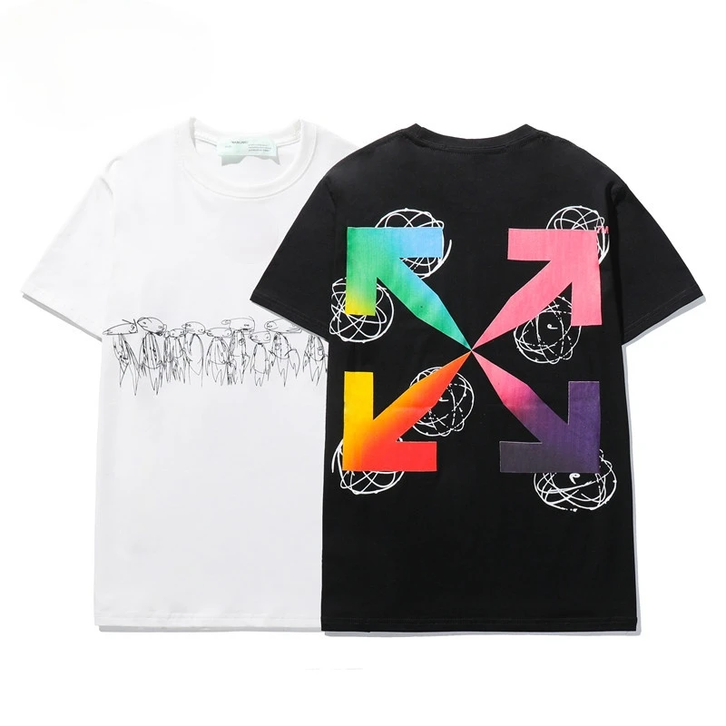 

2021 Fashion New Style High Street Wind Comfortable T-shirt Leisure Mercerized Cotton Arrow Pattern Lovely Hand-painted