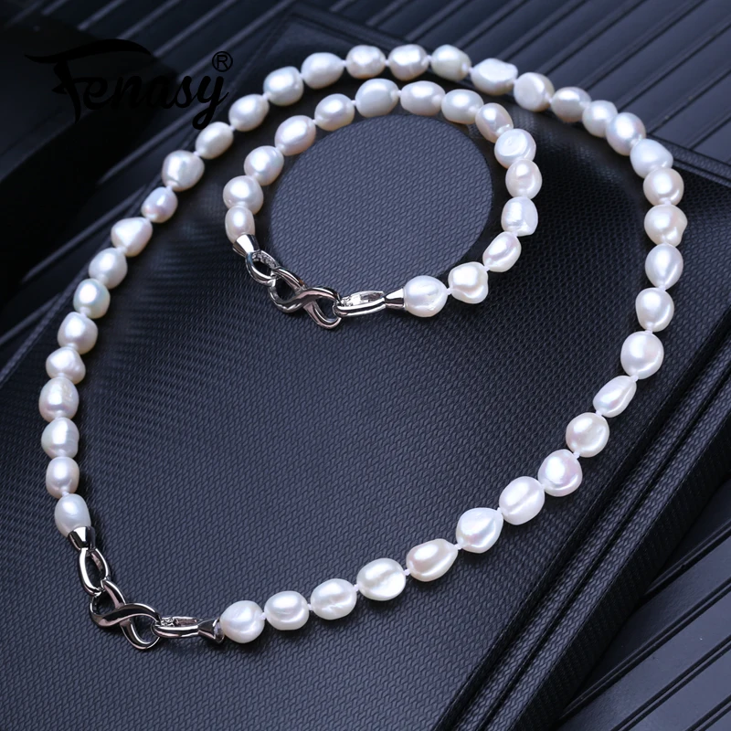 

FENASY Natural Freshwater Pearl Necklaces For Women Baroque Long Necklace Bracelets & Bangles Link Bracelet Party Jewelry Sets