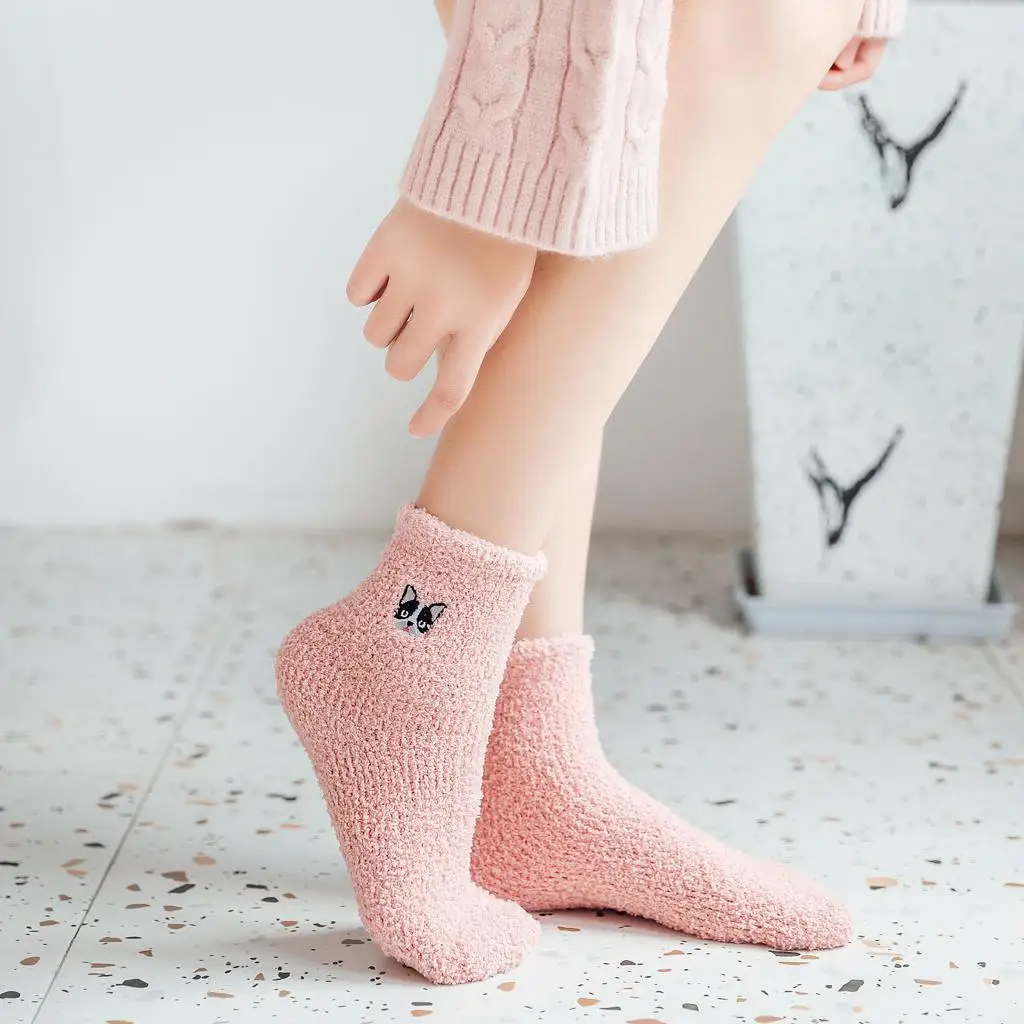 

Winter Sweet Women Socks Warmer Thicken Thermal Floor Sleeping For Girls Soft Fashion Funny Dog Claws Plush coral Animal Cartoo