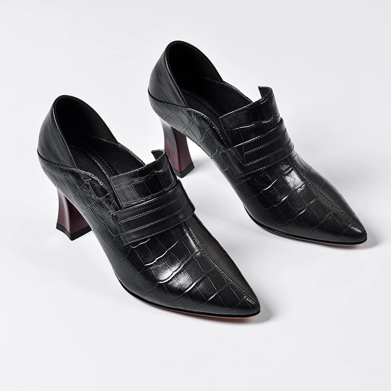 

Wetkiss Hoof Heels Pumps Shoes Color Match Women High Heels Embossed Leather Patchwork Thick Pumps Sexy 2020