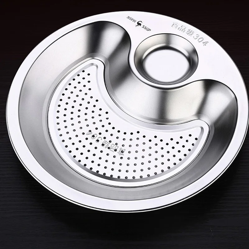 

304 Stainless Steel Dumpling Plate Household With Vinegar Plate Double Drain Food Plate Water Separator Kitchen Cooking Tools