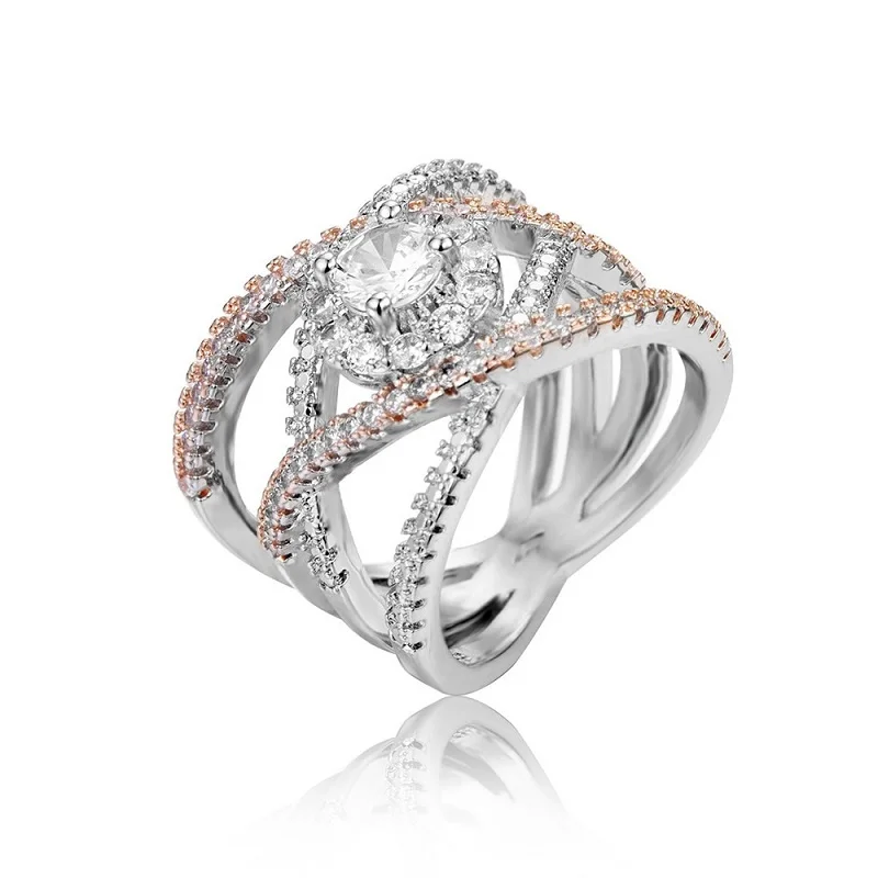 

Новинка, Лидер продаж, кольцо из розового золота, женское креативное обручальное кольцо с цирконием в европейском и американском стиле, под...