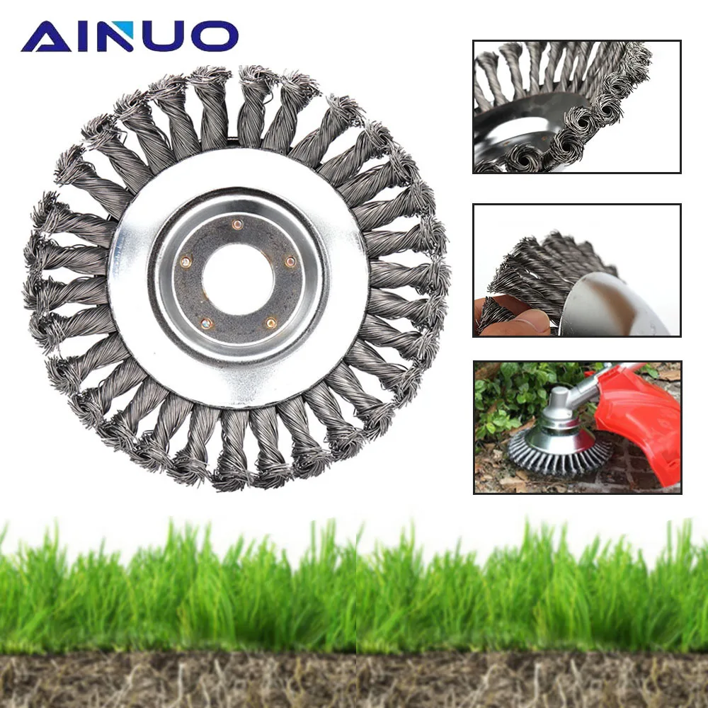 

6" Steel Wire Wheel Garden Weed Brush Lawn Mower Grass Eater Trimmer Cutter Tool Accessories for Rusting Dust