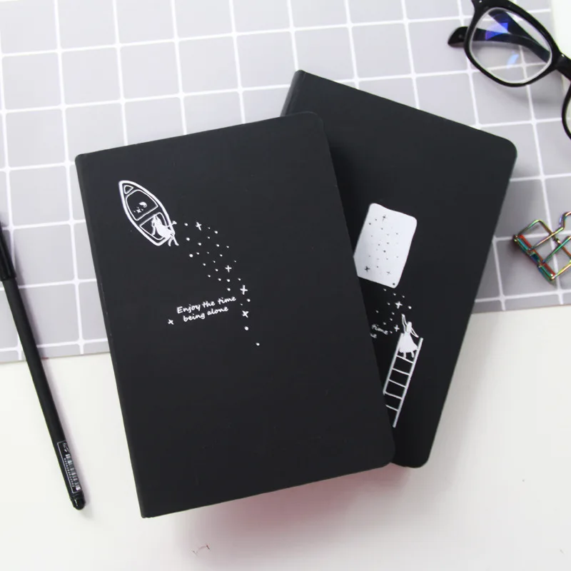 

Black Star Notebook Hardcover Diary DIY Blank Black Paper Sketch Book 96sheets Notepad School Office Supply Papelaria