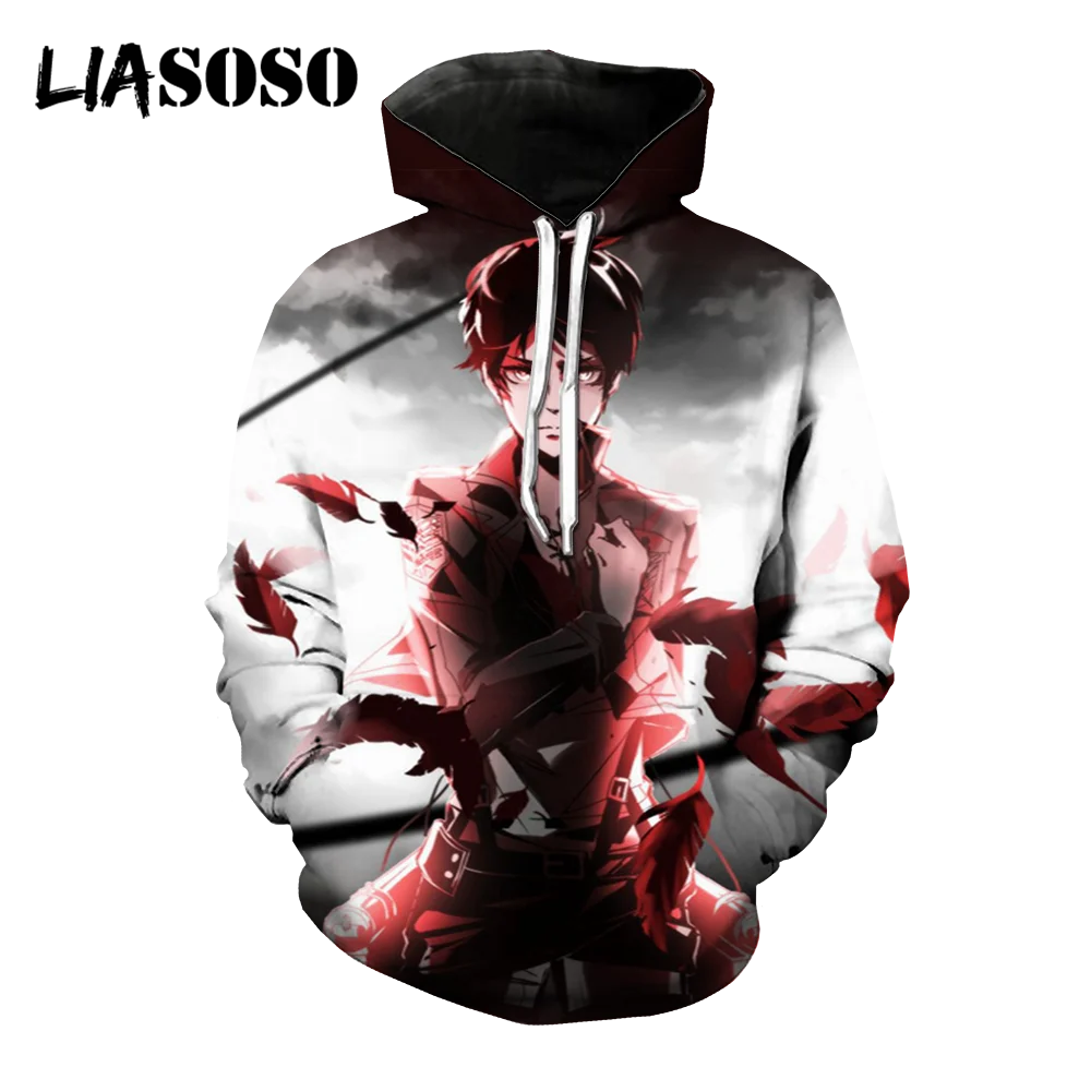 

LIASOSO Hot Anime Hoodies Attack on Titan Hoodie Sweatshirts Harajuku Streetwear Women Men Clothes 3D Print Sets Tracksuit Tops