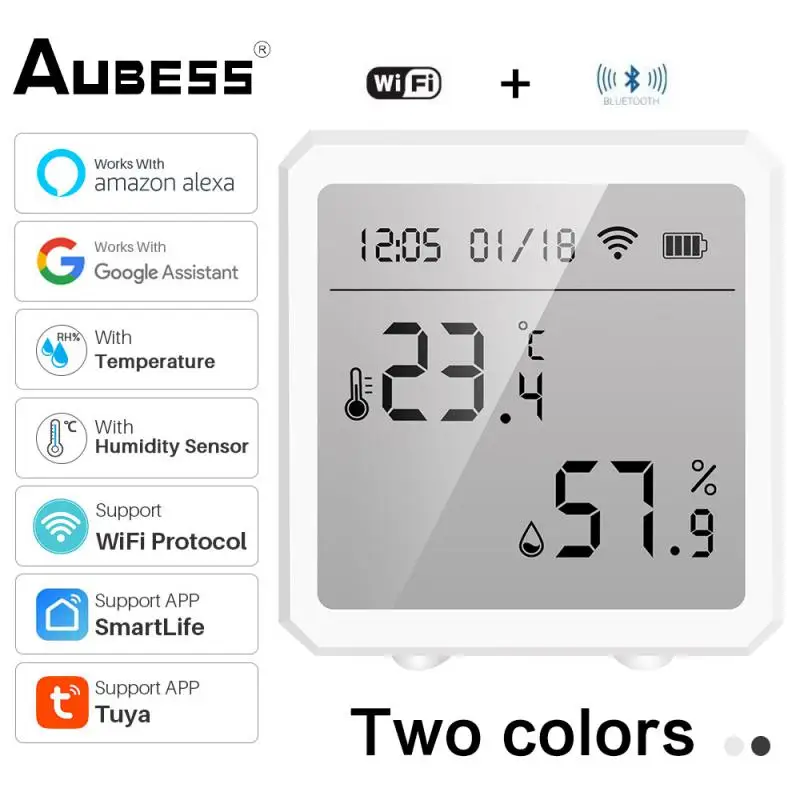 

Aubess Tuya WIFI Temperature Humidity Sensor Indoor Hygrometer Thermometer Detector Smart Life Control Support Alexa Google Home