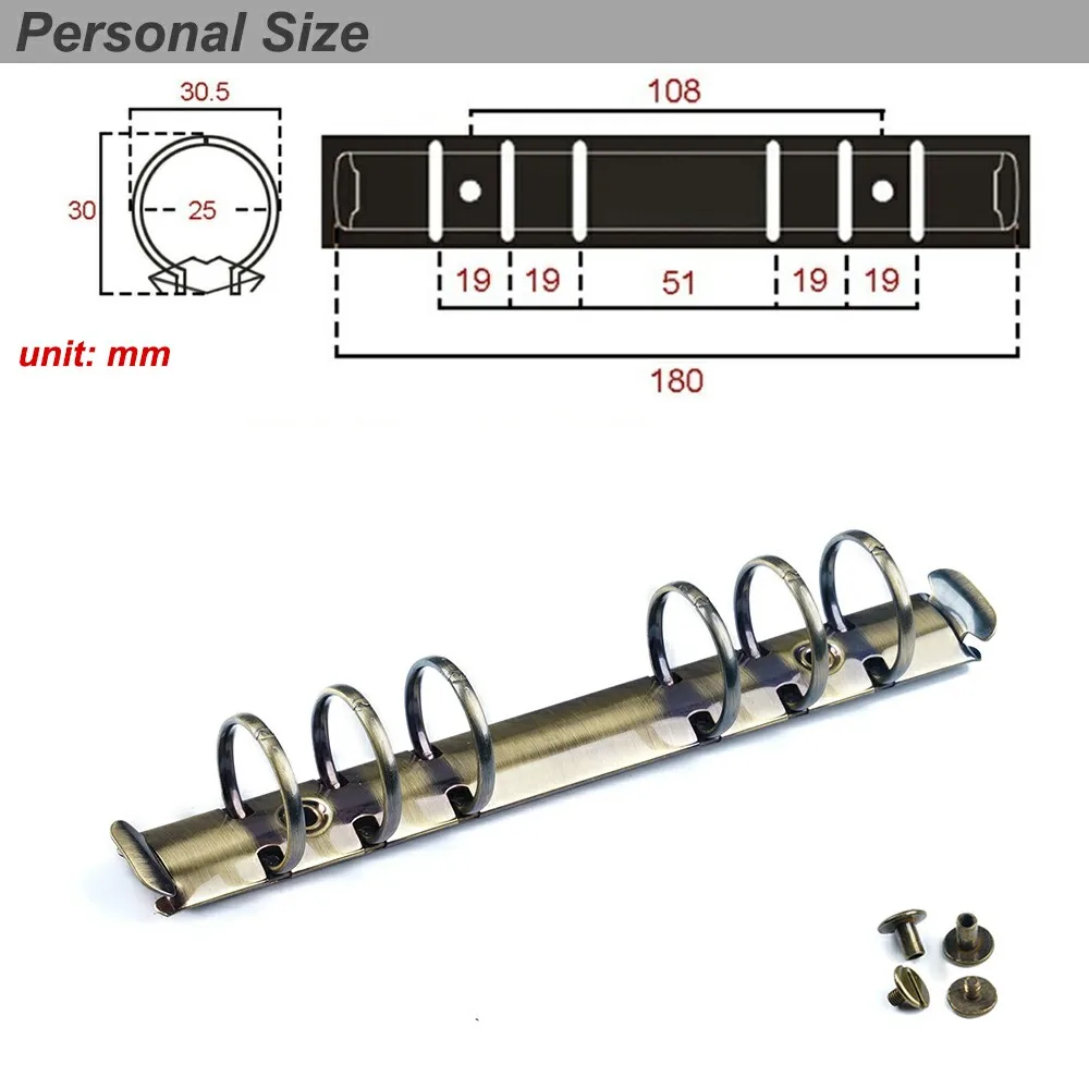 Brass Personal L Латунные металлические Спиральные кольца, зажим с 2 парами винтов для дневника, блокнота, планировщика A5 A6 A7, личный зажим, папка для файлов - Цвет: Brass Personal L