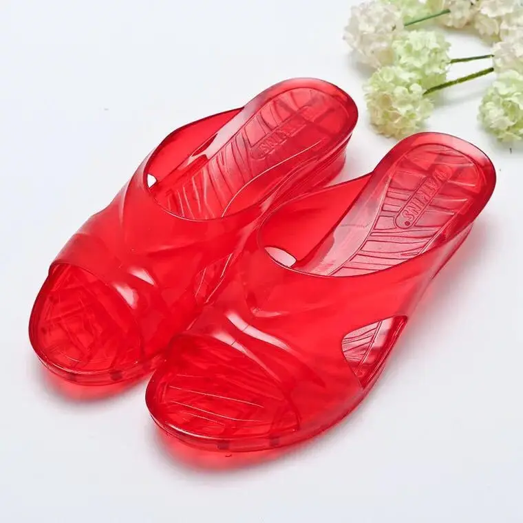 Crystal Clear Plastic Non-slip PVC High Heel Slippers Floor Slippers Hollowed-out  Women Shoes Slippers House  High Heels Sexy