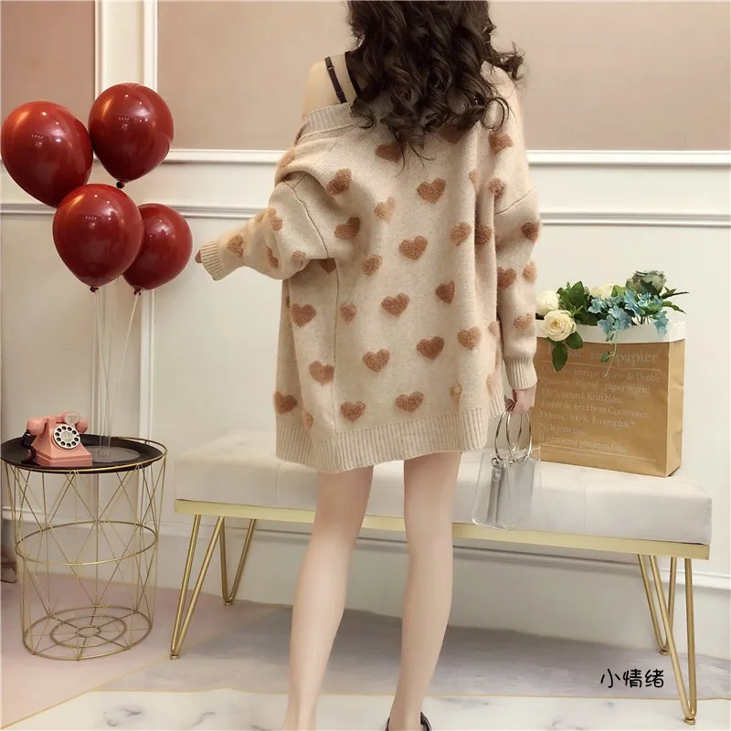 Кардиган с сердцем свитер женская одежда принт желтый розовый синий шерсть