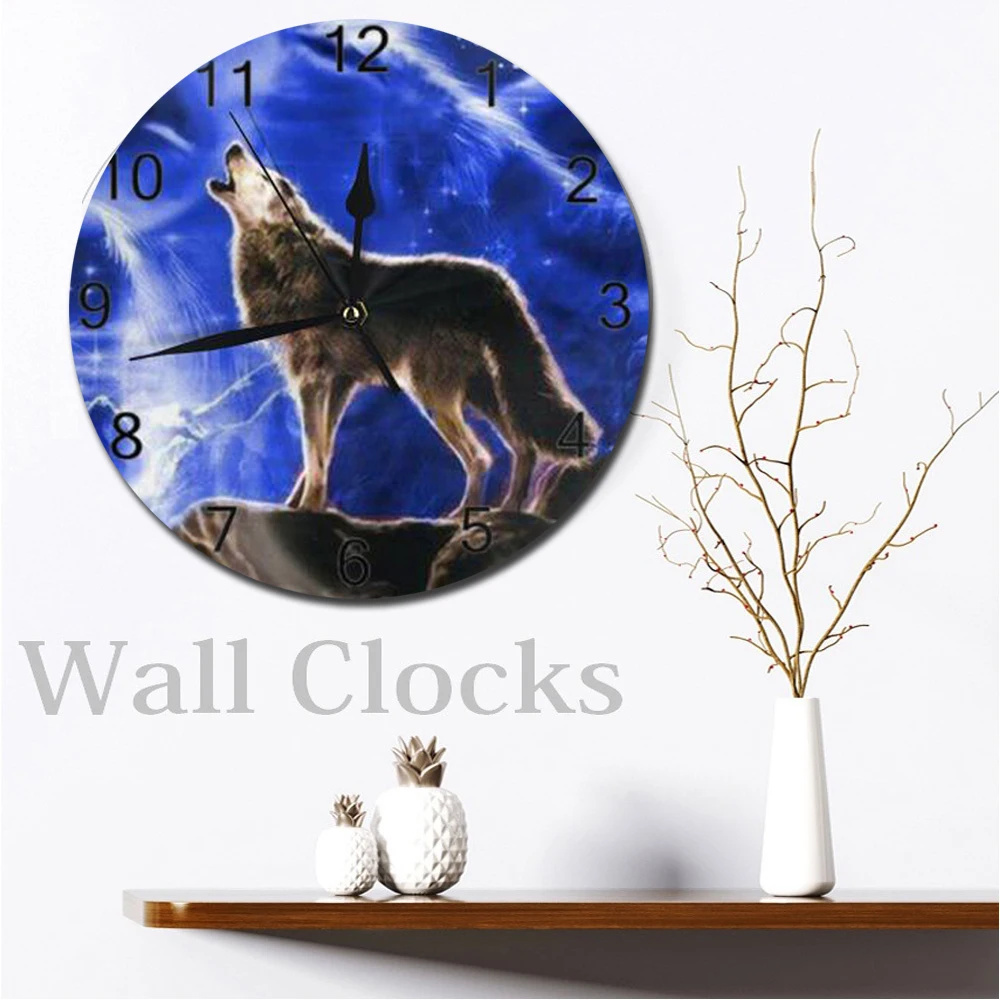 Настенные часы с изображением волка декоративные цифровые циферблаты бесшумные