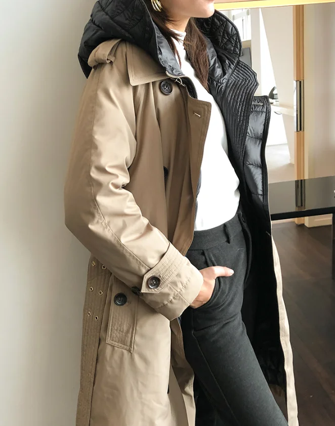 

British Down Trench Coat Winter White Duck Down Jacket Women Hooded Long Thick Warm Jackets Puffer Feather Female Parka