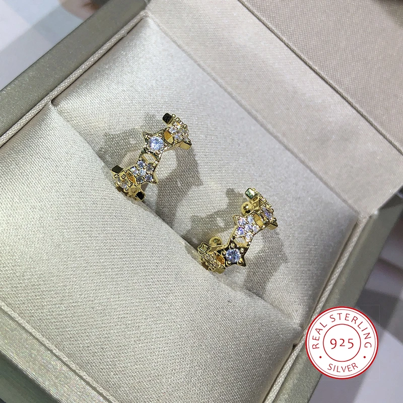 

925 Silver Hot Sale Many Star Connect Zircon Earring For Ladies Engagement Party Fashion Jewelry Gift Drop Shipping