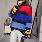 Новый модный женский свитер 2021 года на осень-зиму, повседневные уличные вязаные пуловеры, свободные полосатые топы с длинным рукавом в корейском стиле