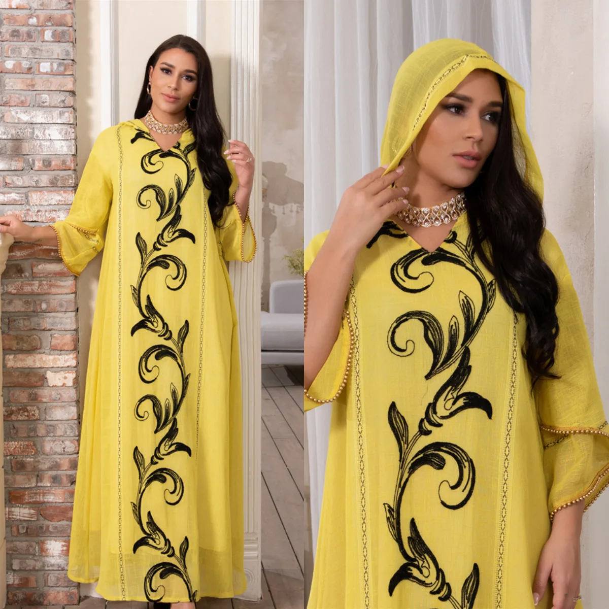 ИД Мубарак Кафтан Абая Дубай, Турция хиджаб мусульманское платье Исламская одежда Абая для женщин халат с капюшоном Musulman Djellaba Femme