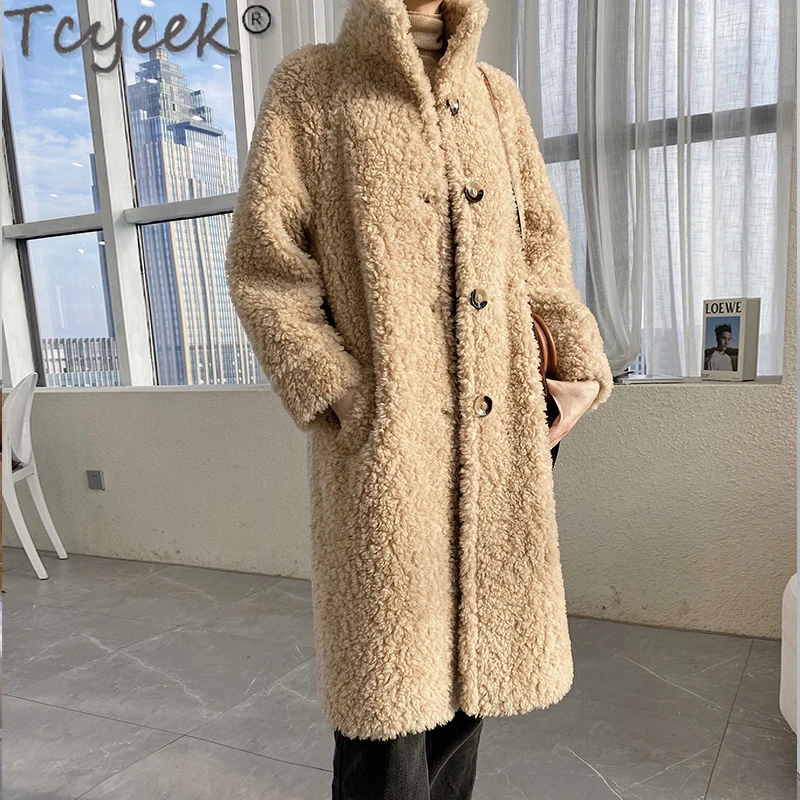 

Tcyeek 2021 Winter Elegant Sheep Shearing Overcoat Female 100% Real Wool Jacket Women's Clothing Casaco Feminino Inverno Gxy1193