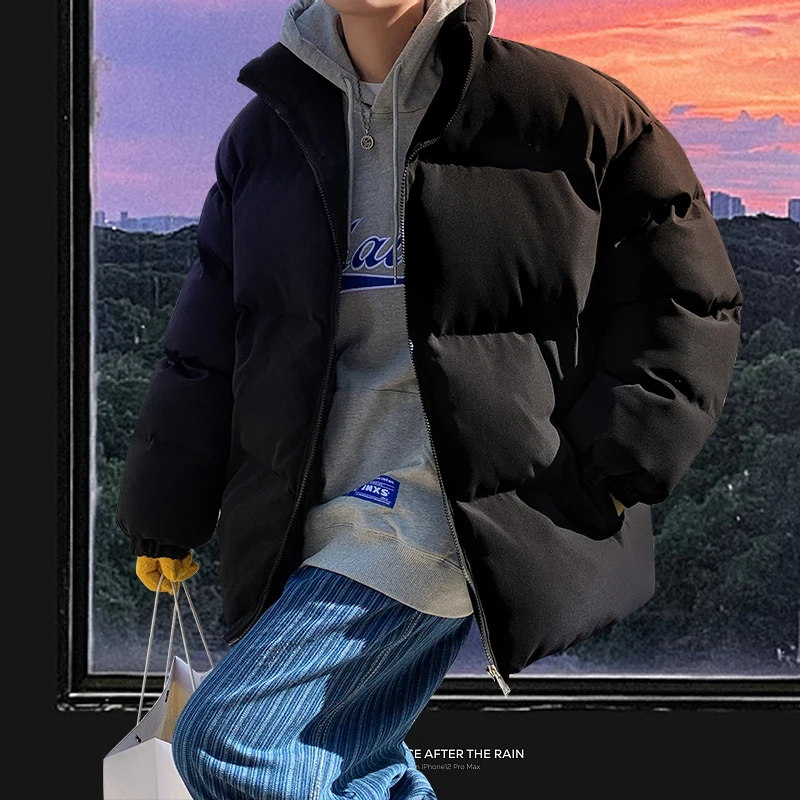 Winter Coat Mens Warm Parkas Streetwear Cotton Coats Thick Cotton Clothes Bread Jacket Casual Short Padded Jacket Stand-collar