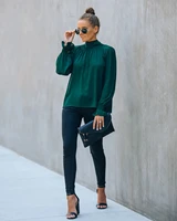 women fashion turtle neck solid color smock blouse female long sleeve slim shirt chic date night bow neck blouse tops