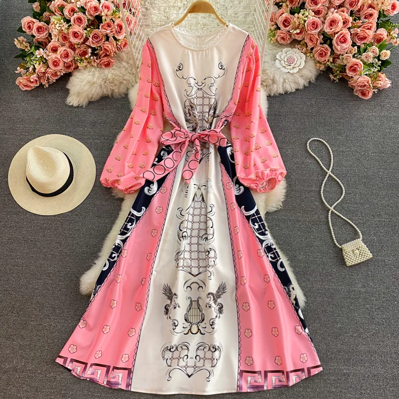 Женское платье макси с широкой талией и принтом свободное платье-Тотем в