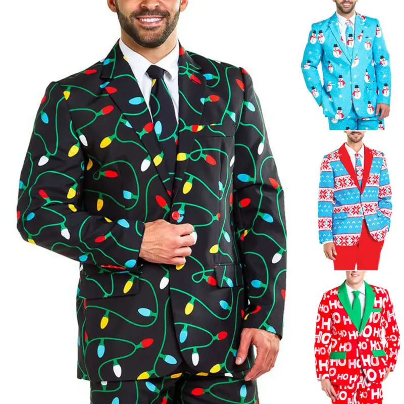 Модный костюм с принтом для рождественских праздников Мужской Блейзер на