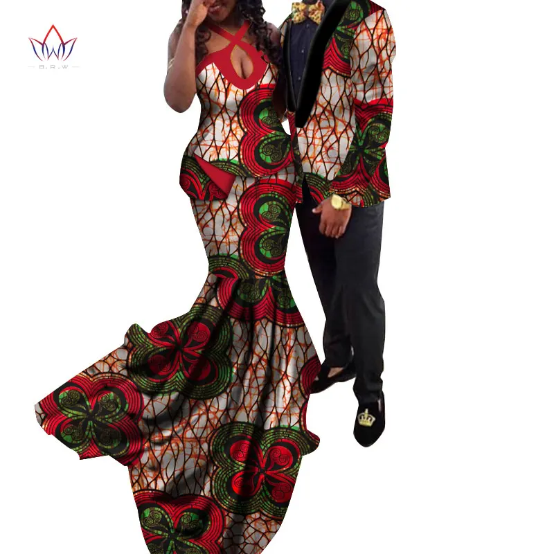 1 African Couple Clothes African Dresses for Women Bazin Riche Long Evening Dresses African Men Jacket Coat Clothing WYQ154 - Color: 1