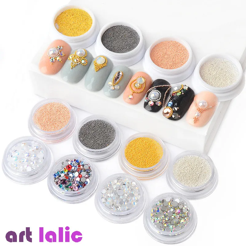 

0.4/0.6mm 3D Metal Micro Beads Stainless Steel Nails Caviar Beads AB Colorful Flat Bottom Opal Nail Art Rhinestones Decorations