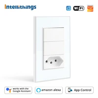 intellithings tuya wifi smart brazil socket wall outlet with two physical button light switch alexa google home voice control