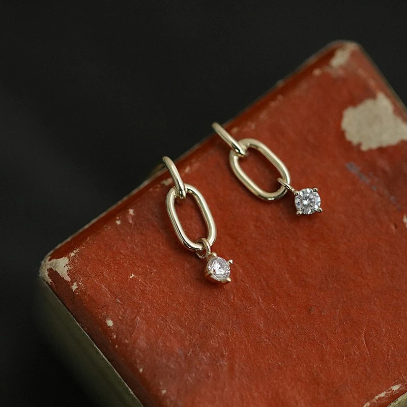 

925 Sterling Silver Plated 14K Gold Luxury Zircon Geometric Fashion Elegant Wedding Ear Stud Earrings Jewelry for Women Gift New