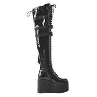 richealnana platform boots round toe over the knee shoes wedges lace up martin boots patent leather zipper belt buckle big size