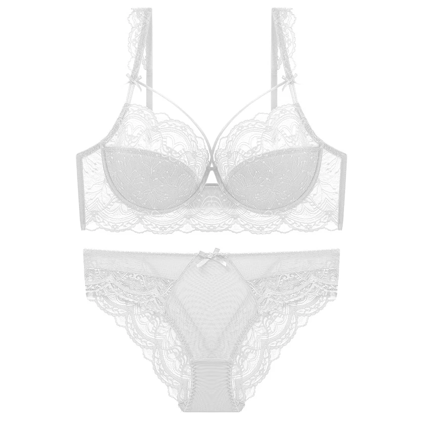 

Deep V Plus Size Lace Bras And Panty Sets For Women Thin Embroidery Push Up Sexy Underwear Set Female Red Lingerie A B C D E Cup