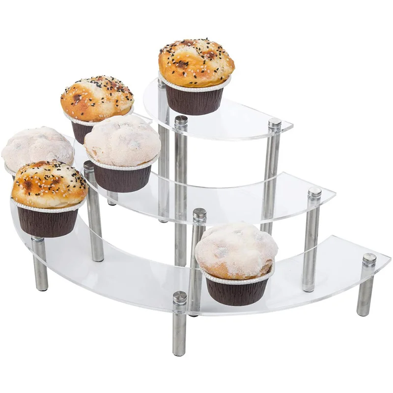 

Semicircular 3 Tiers Acrylic Display Stand Rack Dessert Mini Cakes Mini Figures Figurines Cupcake Makeups Storage Holder Shelf