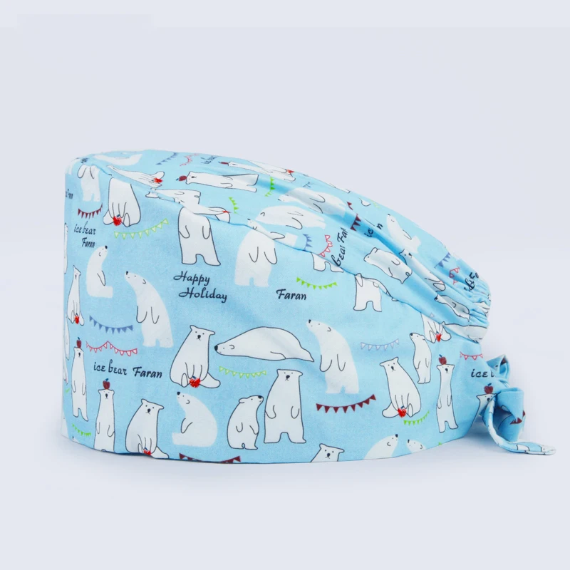 Полярный медведь печать дышащая шляпа скрабы cap lab регулируемая Pet забота салон