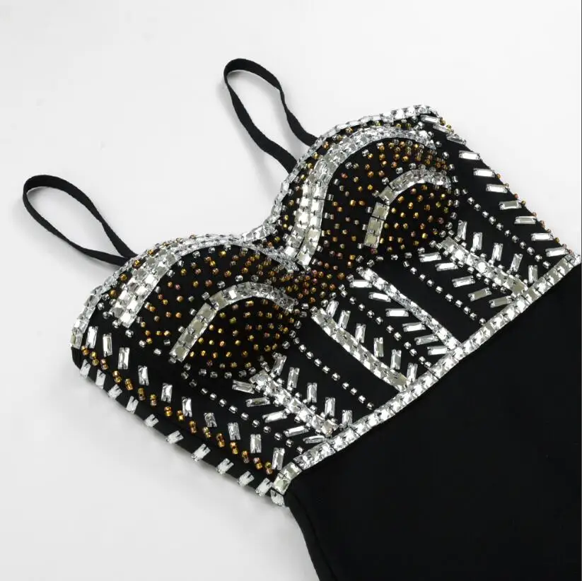 

Newest Luxury Sexy Sleeveless Backless Beading Black Mini Bodycon Bandage Dress 2020 Elegant Evening Party Club Dress Vestidos