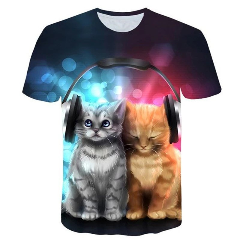 

2021 New Cool T-shirt Men/Women 3D printing T shirt Print Two Cat Short Sleeve Summer O-Neck Tops Tees Funny T shirt Male S-6XL