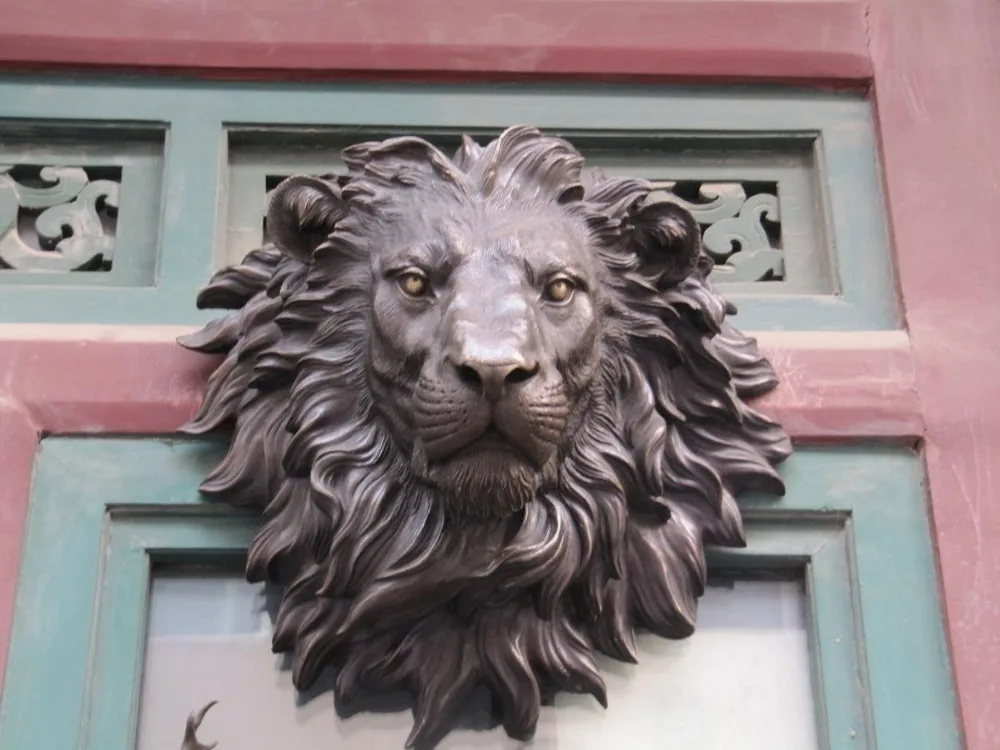 Большая плоская бронзовая скульптура с большой головой льва 17 дюймов статуэтка