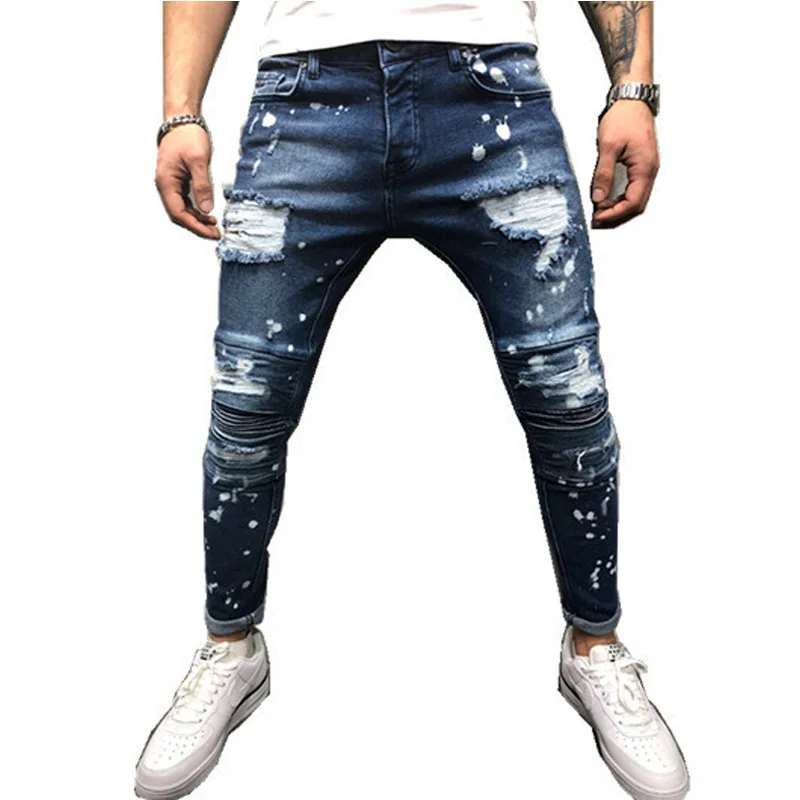 

Fashion Men Jeans Casual Streetwear Skinny Denim Pants Hip Hop Fashion Destroyed Hole Fitness Trousers Male Trackpants Men Pants