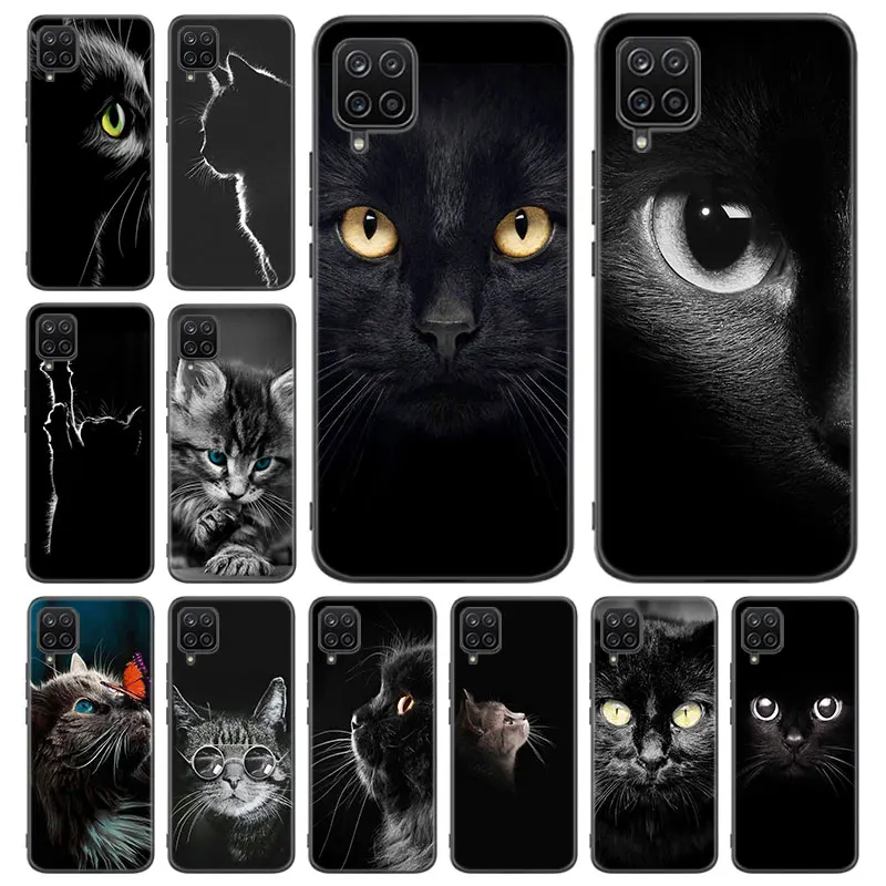 Black Cat Staring Eye Case For Samsung Galaxy A12 A22 A31 A32 A50 A51 A70 A71 A72 A11 A21S A02S A10S A20S A30S A52 S 5G Cover