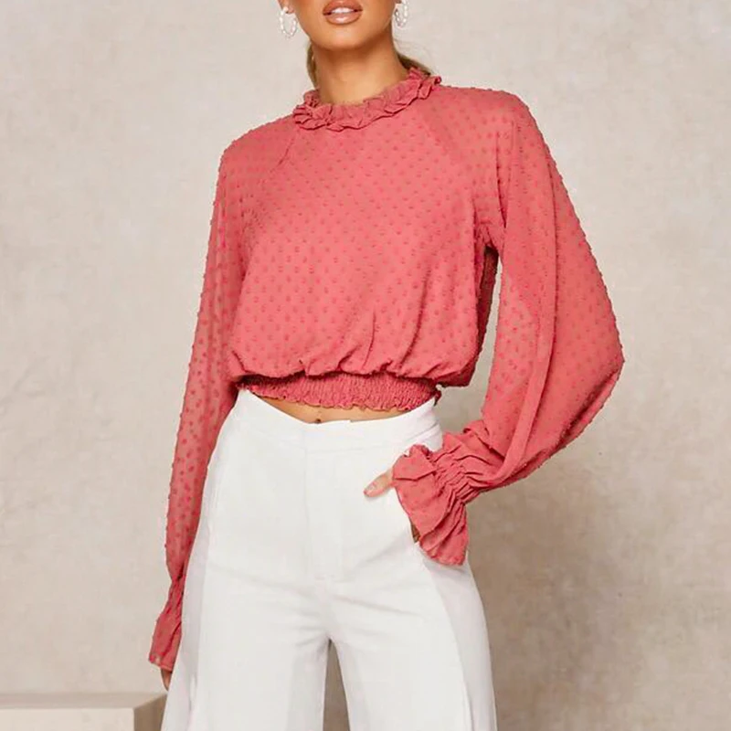 Элегантная винтажная элегантная женская блузка с длинным рукавом размера плюс