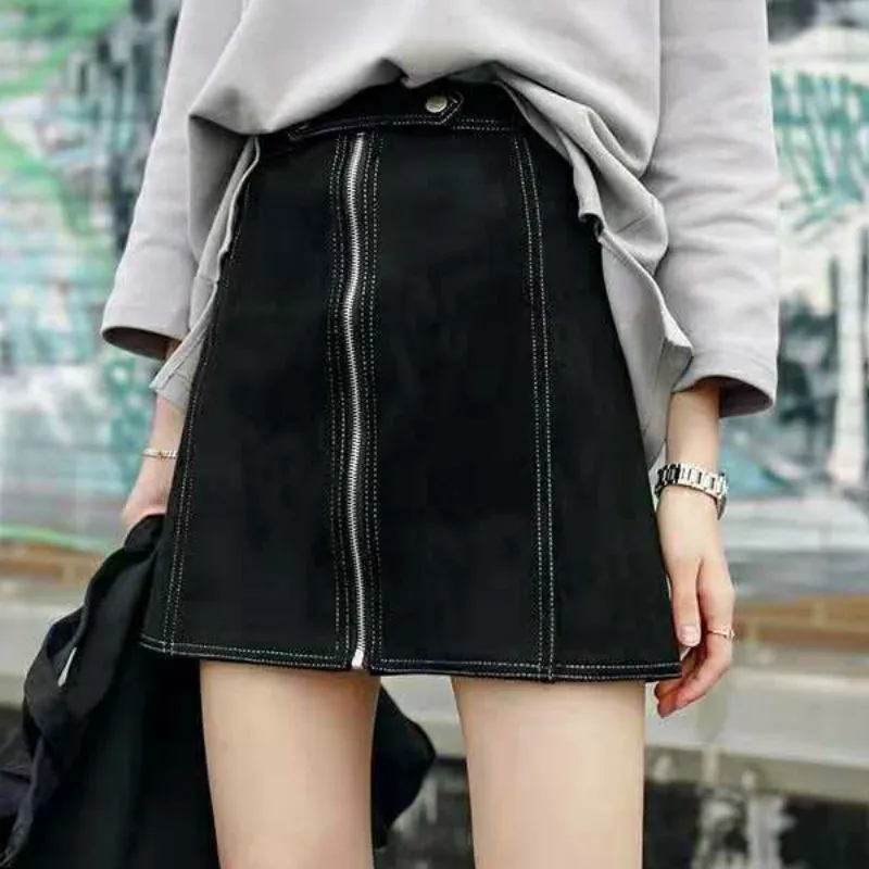 

Юбка женская трапециевидная на молнии, модная уличная шикарная в стиле Харадзюку, Корейская уличная одежда с завышенной талией, на лето