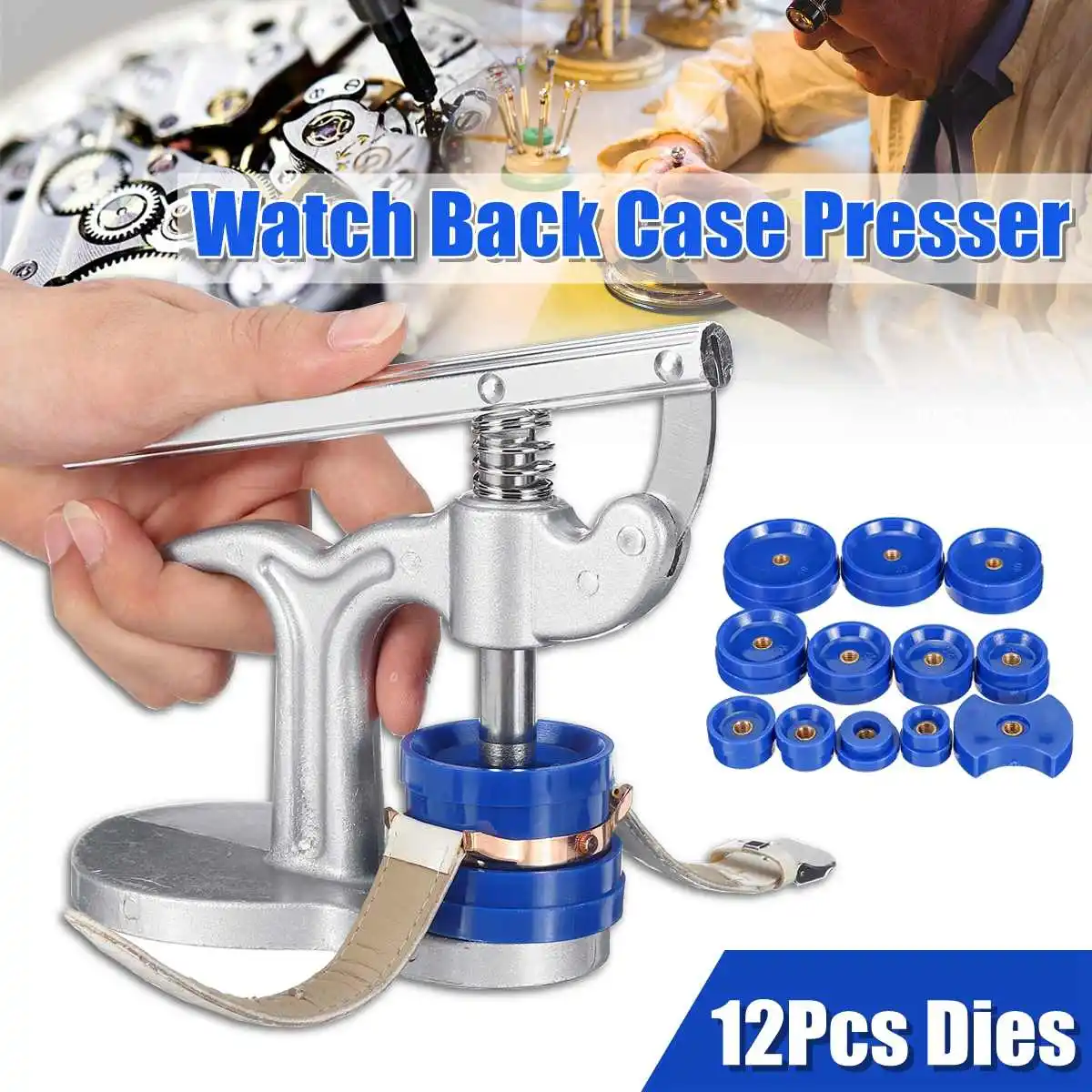 

Charminer Watch Case Press Dies Watch Crystal Front Back Case Cover Screw Press Presser Close Watchmakers Repair Kit Tools