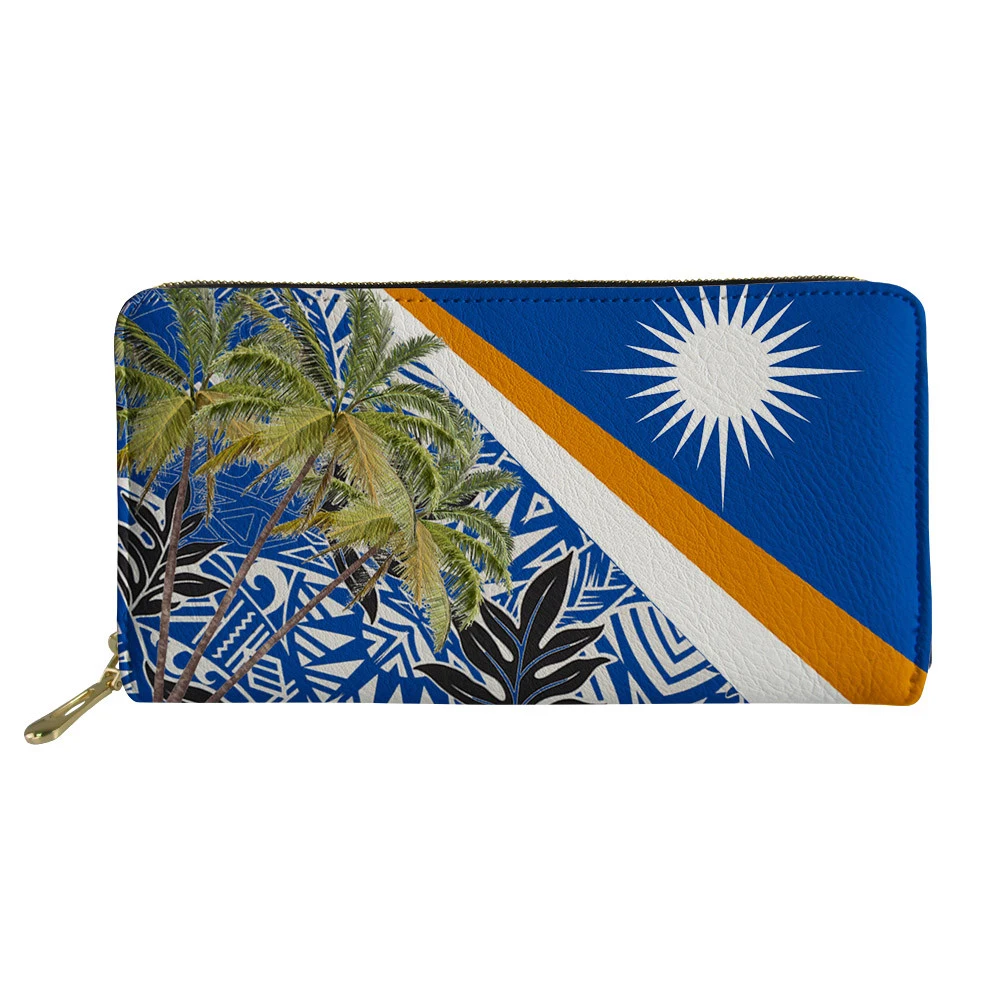 

Кожаные женские кошельки, модный роскошный Дамский Длинный кошелек, сумка для монет с принтом Гавайских Маршалловых Островов, кошелек на мо...
