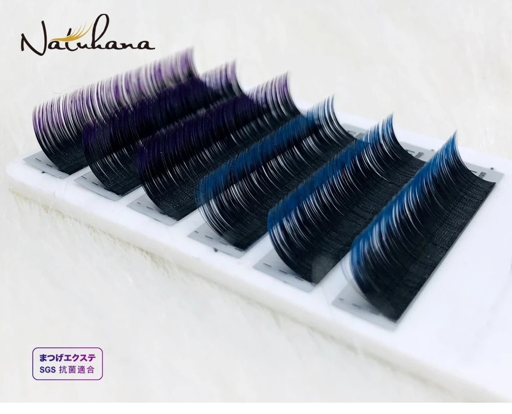 NATUHANA,, 6 рядов, Ombre, синий, фиолетовый цвет, наращивание ресниц, Индивидуальные Накладные ресницы из искусственной норки, профессиональный салон