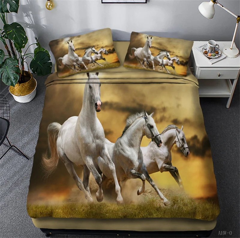 3D Комплект постельного белья белый пододеяльник набор вороной конь постельное
