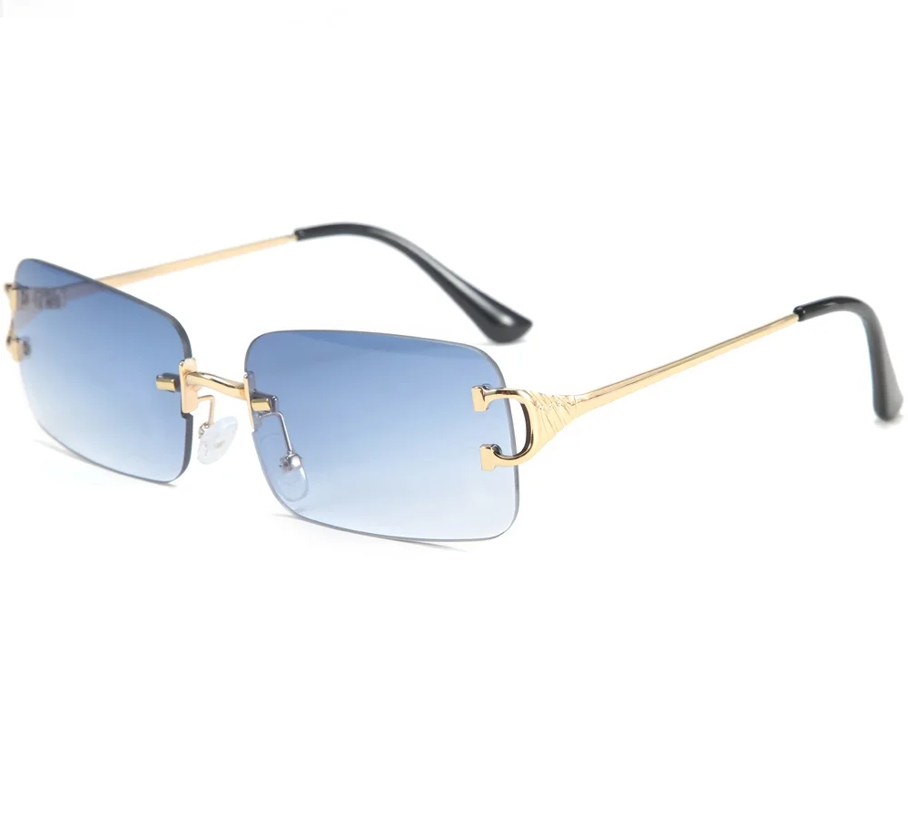 

2021 Rectangular Sunglasses Rimless Men Metal Fashion Square Sun Glasses for Women Gradient Lens Frameless Uv400 Gafas Hombre