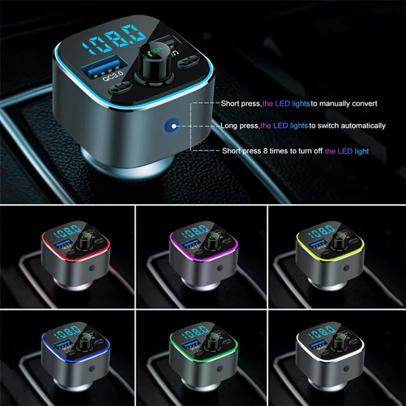 USLION двойной зарядное устройство USB с fm-передатчиком Bluetooth 5,0 приемник аудио mp3-плеер TF карта Автомобильный комплект Автомобильное зарядное устройство QC3.0