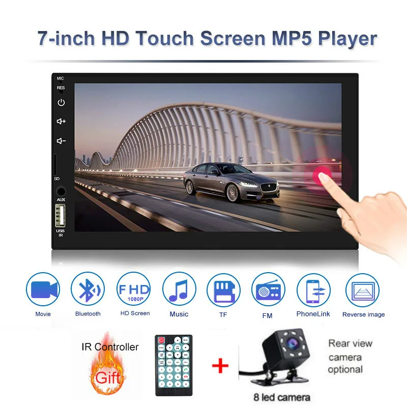 HD " Авторадио 2 din Автомобильная магнитола сенсорный экран Аудио Bluetooth Камера заднего вида MP3 MP5 мультимедийный плеер - Цвет: with 8ledcamera